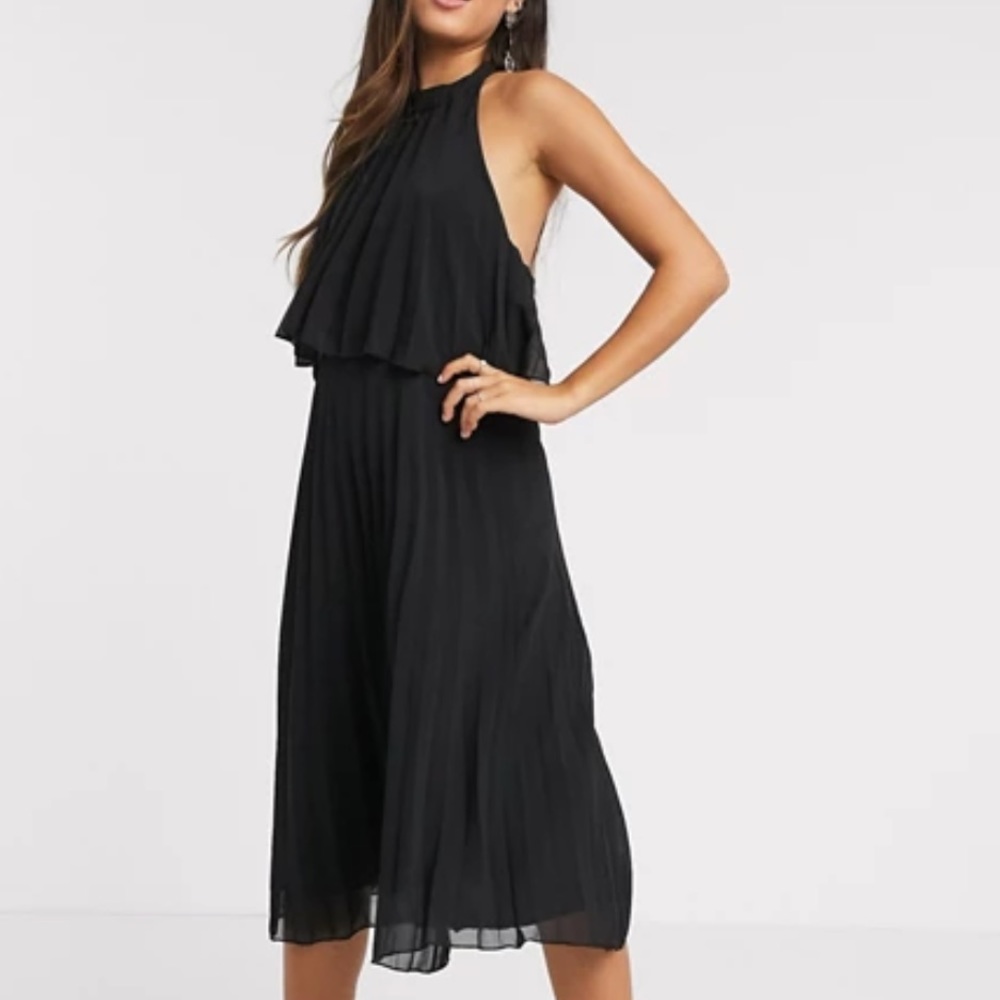 ASOS Black Halter Tie Pleated Midi Dress (size 2) - Picture 12 of 14